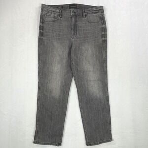 White House Black Market Grey Washed High-Rise Straight Leg Stretch Jeans Sz 14